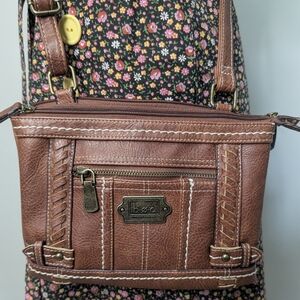 B. O. C faux leather brown tan crossbody bag many pockets
